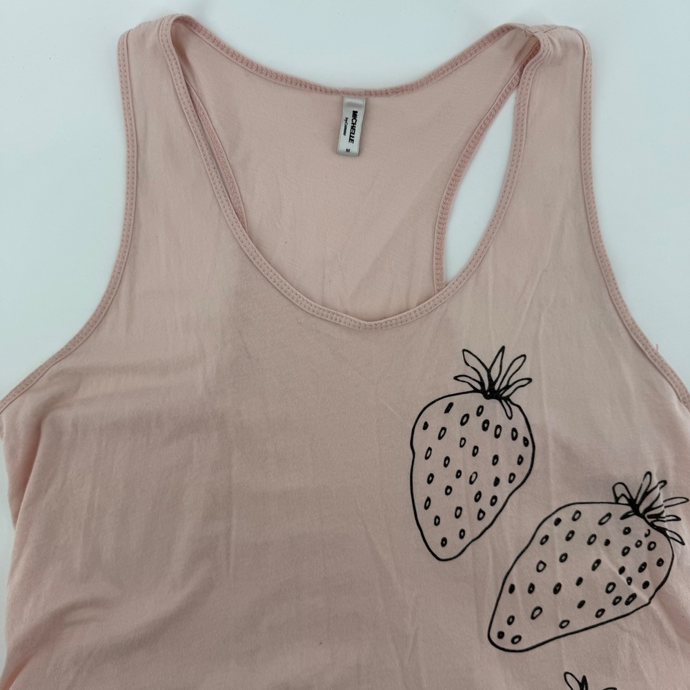 MICHELLE by Comune Pink Strawberry Print Tank Top Sleeveless Casual‎ Medium
